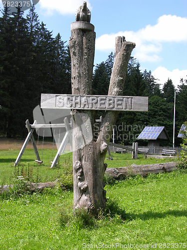 Image of Wooden buttress with a place name in the bavarian forest