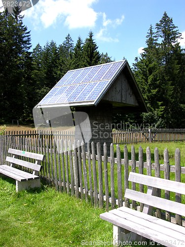 Image of Solar collector on a wooden understructure