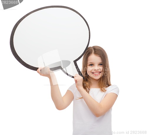 Image of smiling little girl with blank text bubble
