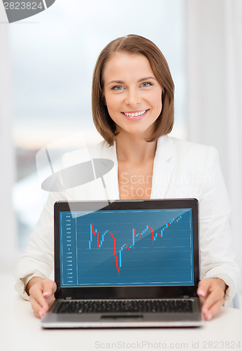 Image of smiling businesswoman with laptop computer