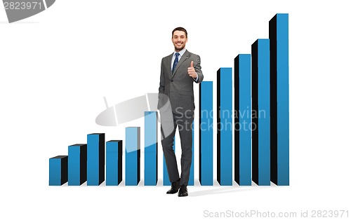 Image of handsome businessman showing thumbs up