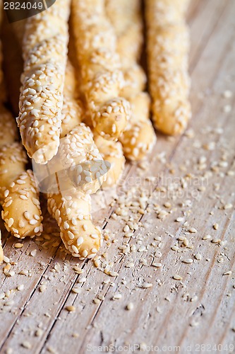 Image of bread sticks grissini with sesame seeds