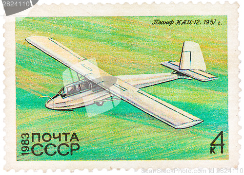 Image of Stamp printed by Russia shows plane glider