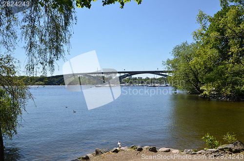 Image of One of the many bridges in the green city of Stockholm - capital