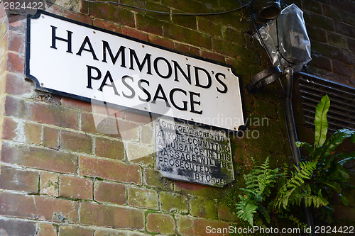 Image of Hammond's Passage with an archaic public notice
