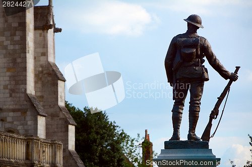 Image of Bronze statue of a rifleman outside Winchester Cathedral