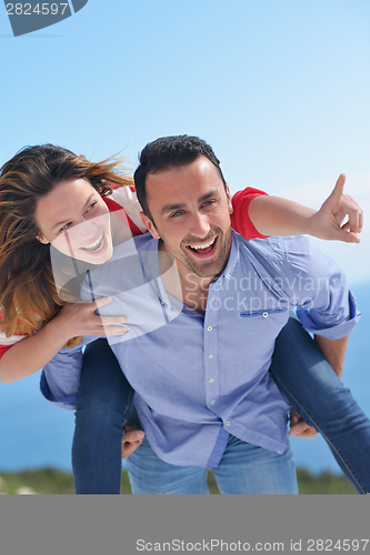 Image of happy young romantic couple have fun relax