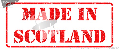 Image of Made in Scotland - inscription on Red Rubber Stamp.