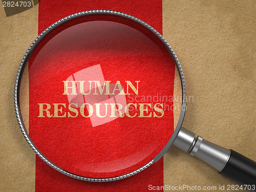 Image of Human Resources Magnifying Glass on Old Paper.