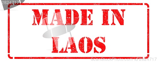 Image of Made in Laos - inscription on Red Rubber Stamp.