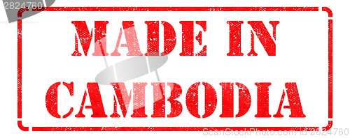 Image of Made in Cambodia - inscription on Red Rubber Stamp.