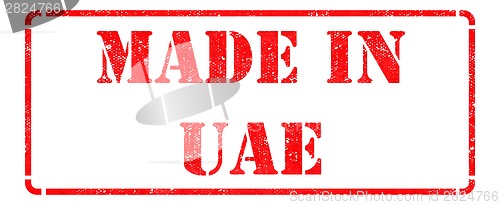 Image of Made in UAE - inscription on Red Rubber Stamp.