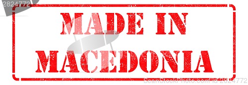 Image of Made in Macedonia - inscription on Red Rubber Stamp.