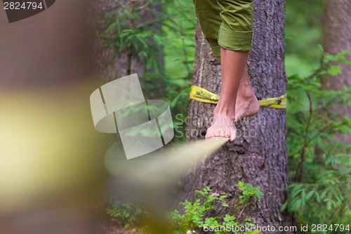 Image of Slack line in the nature.