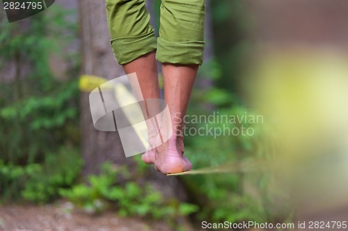 Image of Slack line in the nature.