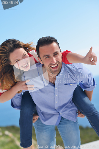 Image of happy young romantic couple have fun relax