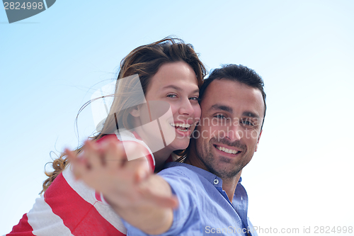 Image of happy young romantic couple have fun relax