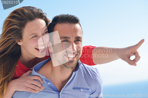 Image of happy young romantic couple have fun relax