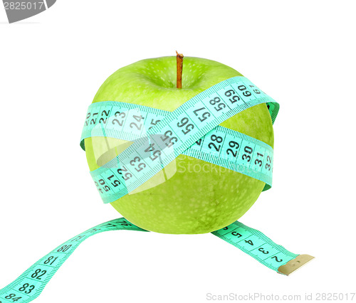 Image of Measure tape on green apple