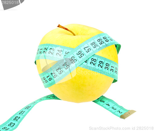 Image of Measure tape on yellow apple