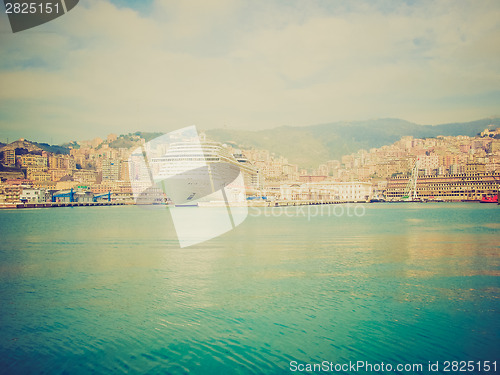 Image of Retro look View of Genoa Italy from the sea