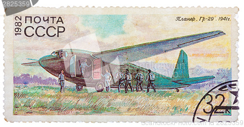 Image of Stamp printed in USSR (Russia) shows the Glider with the inscrip