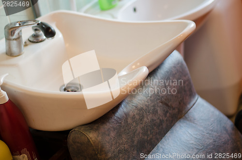 Image of ceramic sink at hairdressing salon 
