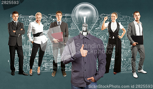 Image of Business Team With Lamp Head