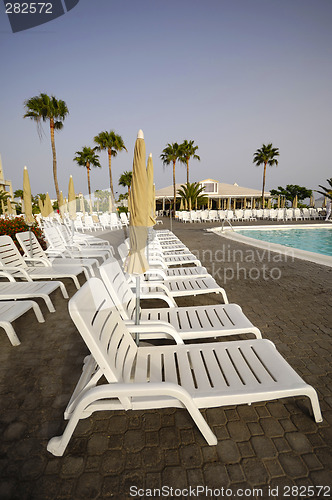 Image of Row of sunbeds