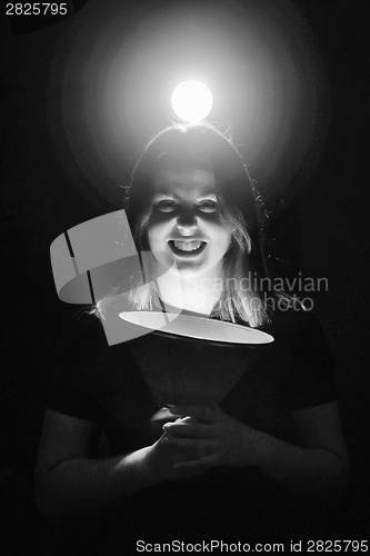 Image of Woman posing with scary face black and white