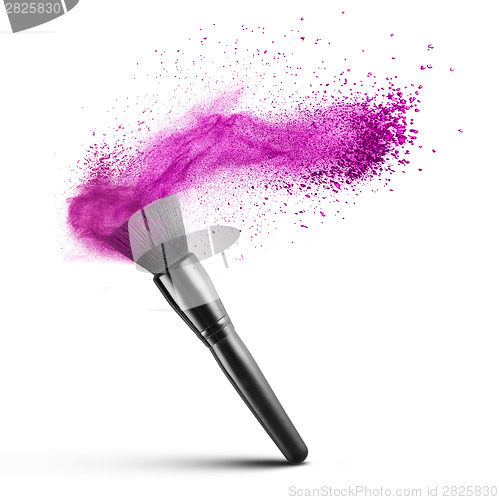 Image of makeup brush with pink powder isolated