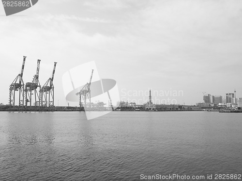 Image of Black and white Porto Vecchio old harbour in Genoa