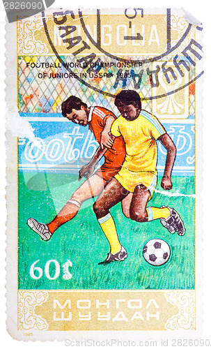 Image of Stamp printed in Mongolia shows Football world championship of j