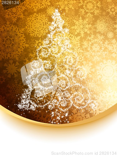 Image of Abstract white christmas tree on golden. EPS 8