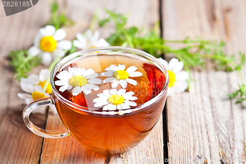 Image of cup of tea with chamomile flowers 
