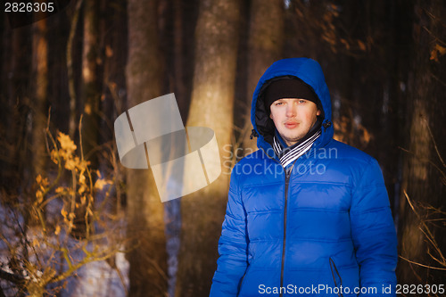 Image of Handsome Man In Winter Forest