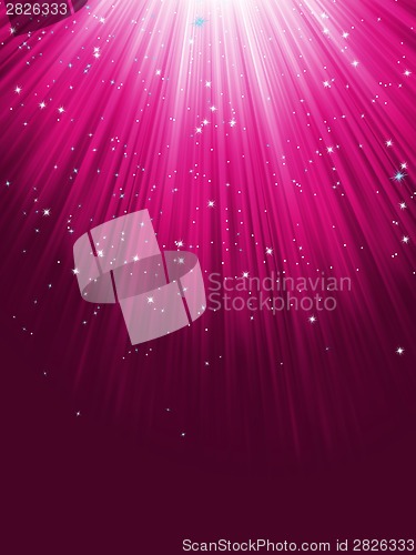 Image of Stars are falling on purple luminous rays. EPS 8