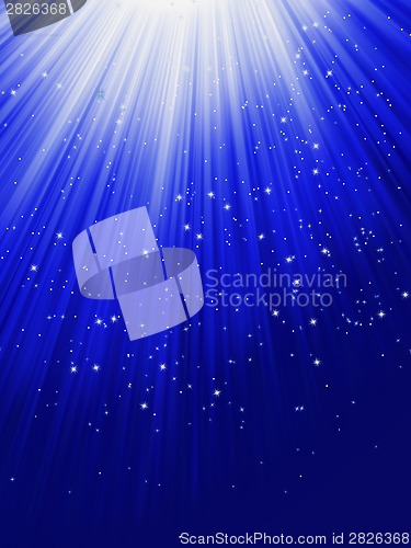 Image of Snow and stars are falling on blue rays. EPS 8