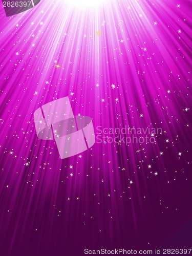 Image of Stars are falling on purple luminous rays. EPS 8