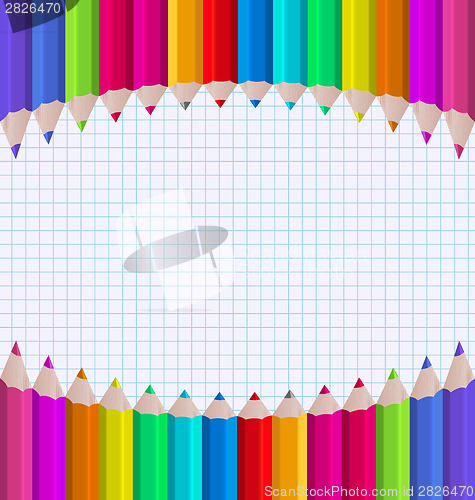 Image of Rainbow of pencils on paper sheet background