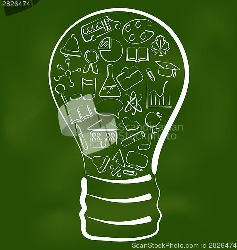 Image of Concept of bulb with set school icons