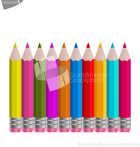 Image of Set colorful vertical pencils isolated on white background