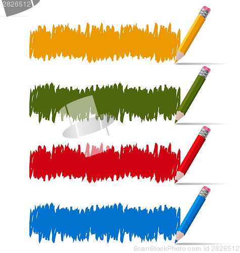Image of Set of colored doodle sketch banners. Hand-drawn with crayons
