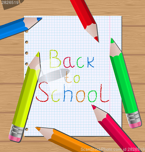 Image of Back to school message with pencils on paper sheet background