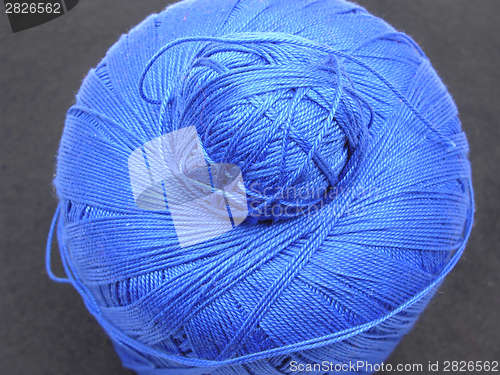 Image of Two blue balls of wool  arranged on a black background