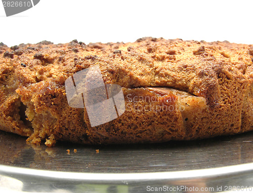 Image of Wholemeal cake with pears arranged on a tray
