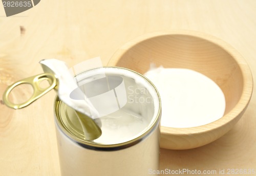 Image of Detailed and colorful image of tin can with coconut milk