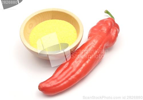 Image of Detailed but simple image of red paprika and polenta