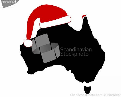 Image of The australian continent with two Santa Claus caps