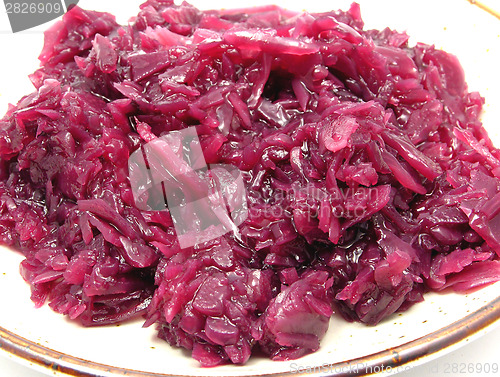 Image of Cooked red cabbage arranged on a plate